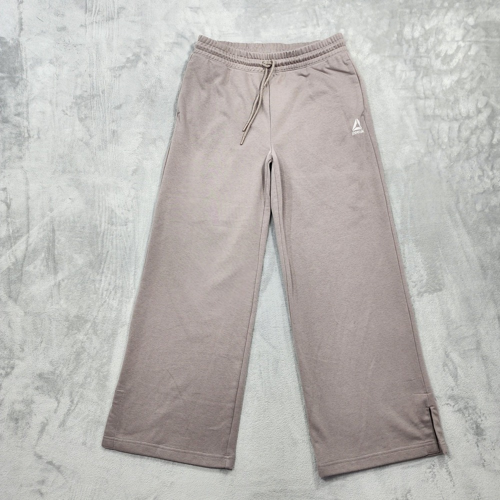 Reebok Pants Womens L Beige French Terry Studio Wide‎ Leg Sweatpants Lounge